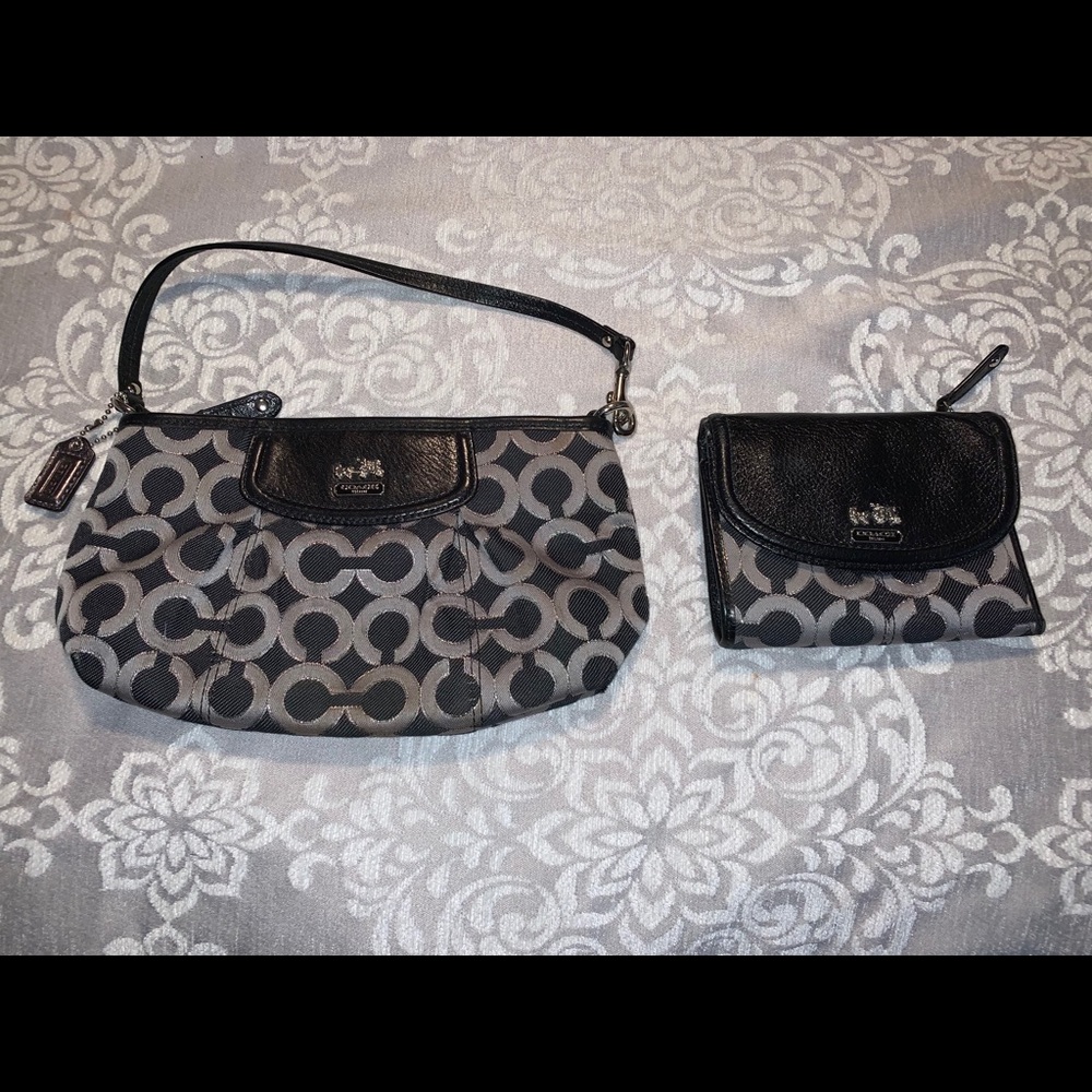 Coach clutch bag and matching wallet.